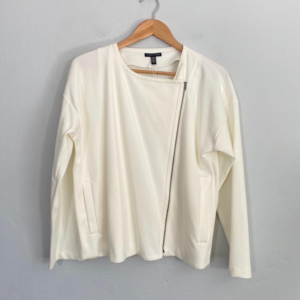 Eileen Fisher Asymmetrical Moto Jacket Women Size Small Ivory New